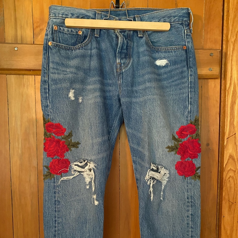 Rose Embroidered Levi 501s